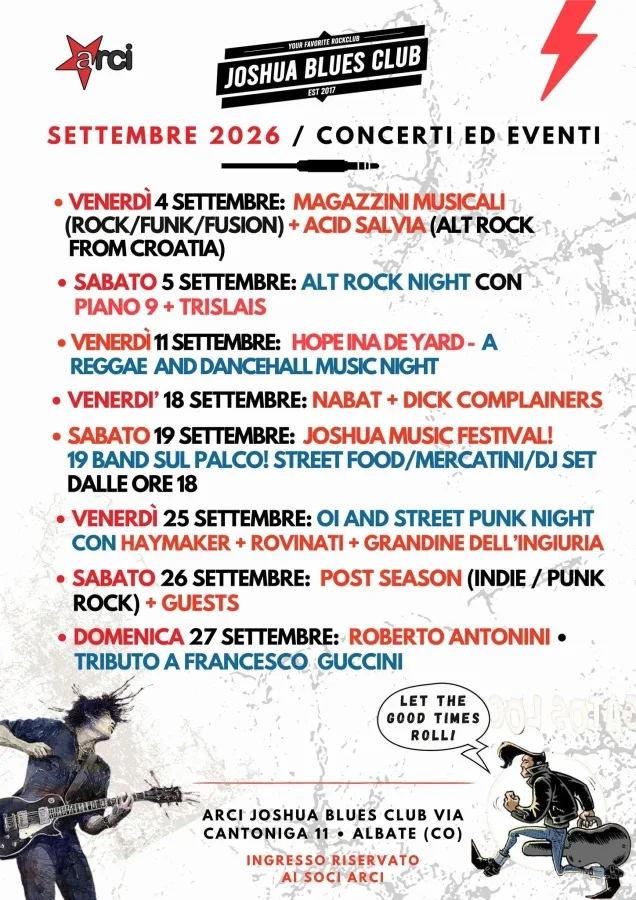 Locandina degli eventi di Settembre 2026 al Joshua Blues Club